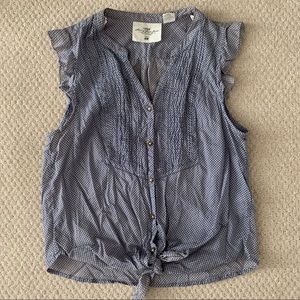 H&M L.O.G.G. Slate Blue r& White Polka Dot Tie Shirt ~ US Size 6